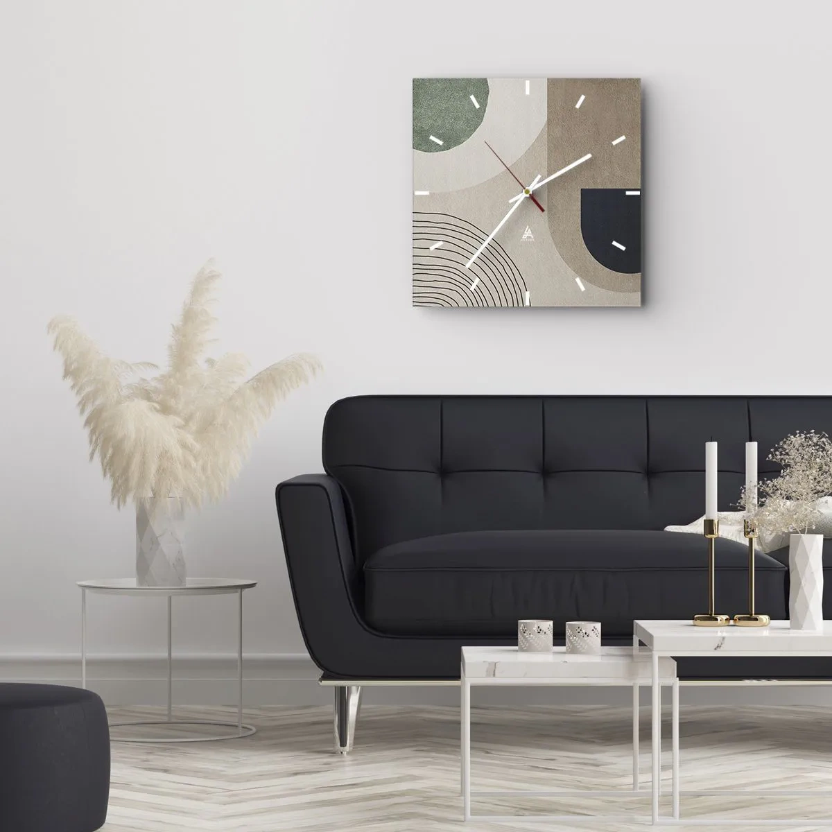 Zegar ścienny - Geometryczne kształty w odcieniach beżu i zieleni - 30x30cm - Łagodność owalu - Nowoczesna dekoracja ścienna do salonu i sypialni ARTTOR
