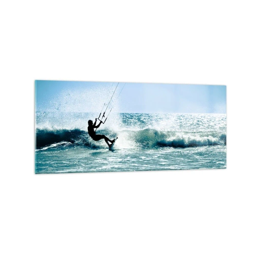 Obraz na szkle - Kitesurfer na fali w pełnym słońcu - 120x50cm - Daj się ponieść - Nowoczesna dekoracja ścienna do salonu i sypialni ARTTOR