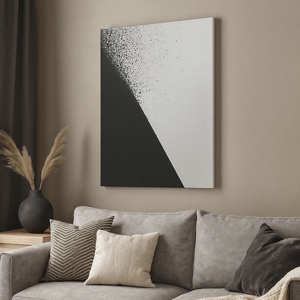 Obraz na płótnie - Minimalistyczna abstrakcja w czerni i bieli - 50x70cm - Coraz szybciej, coraz więcej - Nowoczesna dekoracja ścienna do salonu, kuchni i sypialni ARTTOR