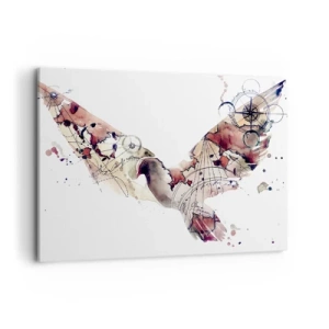 Obraz na płótnie - Artystyczna sylwetka ptaka z geometrycznymi wzorami - 100x70cm - Napowietrzny wędrowiec - Nowoczesna dekoracja ścienna do salonu, kuchni i sypialni ARTTOR