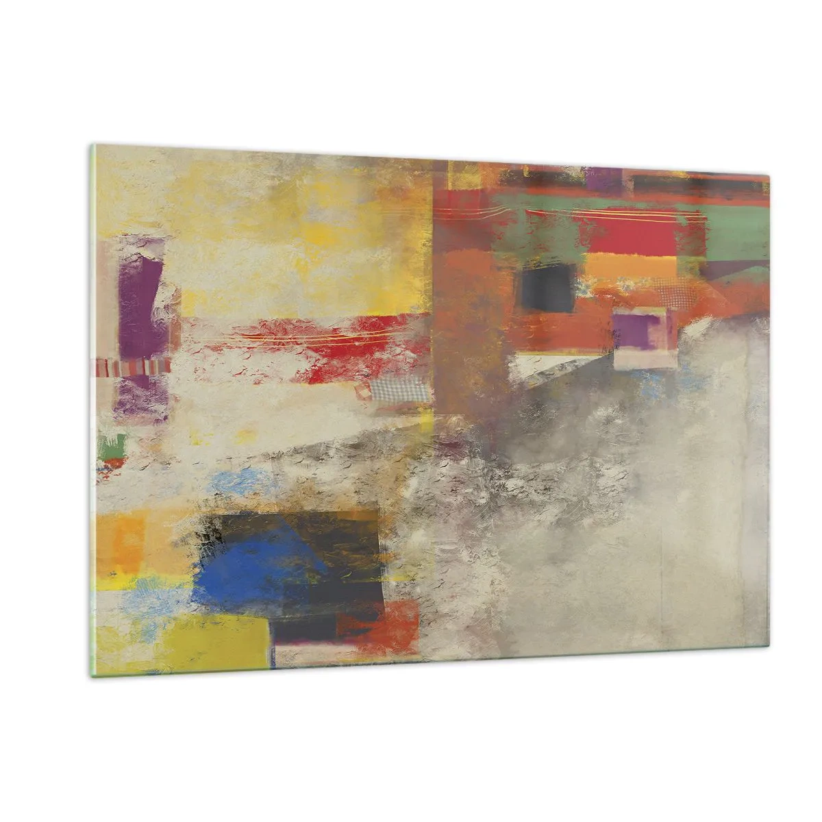 Obraz na szkle - Kolorowa abstrakcja z geometrycznymi kształtami - 120x80cm - Geometria barw - Nowoczesna dekoracja ścienna do salonu, kuchni i sypialni ARTTOR