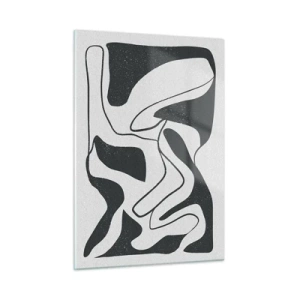 Obraz na szkle - Czarno-białe abstrakcyjne kształty przypominające labirynt - 50x70cm - Abstrakcyjna zabawa w labiryncie - Nowoczesna dekoracja ścienna do salonu, kuchni i sypialni ARTTOR