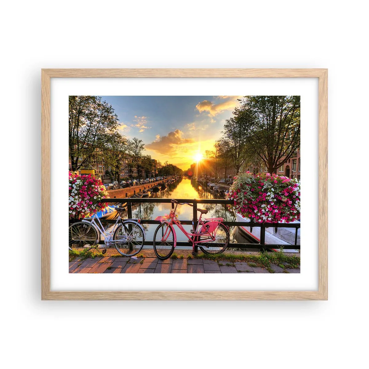 Plakat w ramie jasny dąb - Wiosenny poranek w Amsterdamie - 50x40 cm