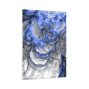 Obraz na szkle - Dynamiczna abstrakcja w odcieniach niebieskiego i szarości - 50x70cm - Narodziny fali - Nowoczesna dekoracja ścienna do salonu, kuchni i sypialni ARTTOR
