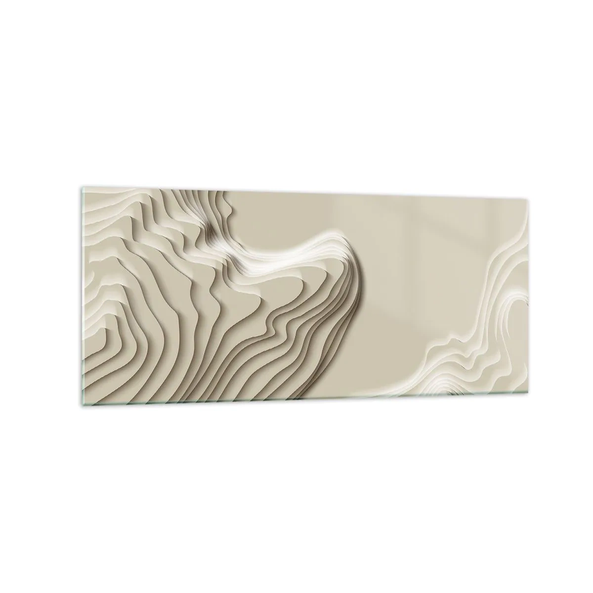 Obraz na szkle - Abstrakcyjny wzór w odcieniach beżu z liniowym efektem - 120x50cm - Topografia sztuki - Nowoczesna dekoracja ścienna do salonu i sypialni ARTTOR