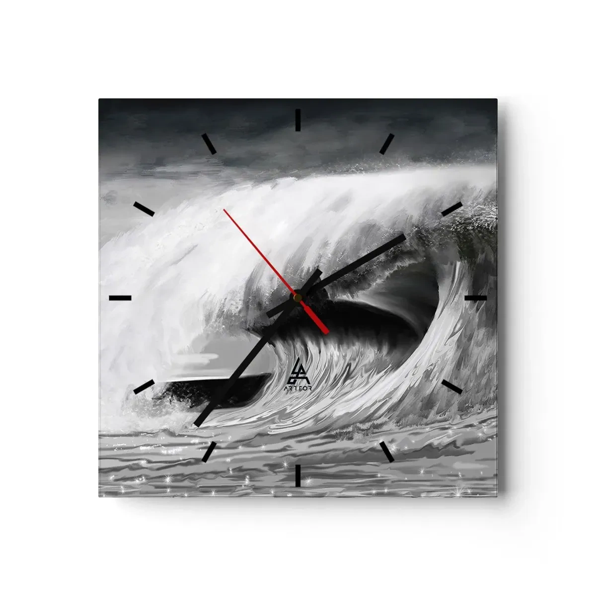 Zegar ścienny - Dramatyczna fala oceaniczna w monochromatycznym ujęciu - 30x30cm - Gniew oceanu - Nowoczesna dekoracja ścienna do salonu i sypialni ARTTOR