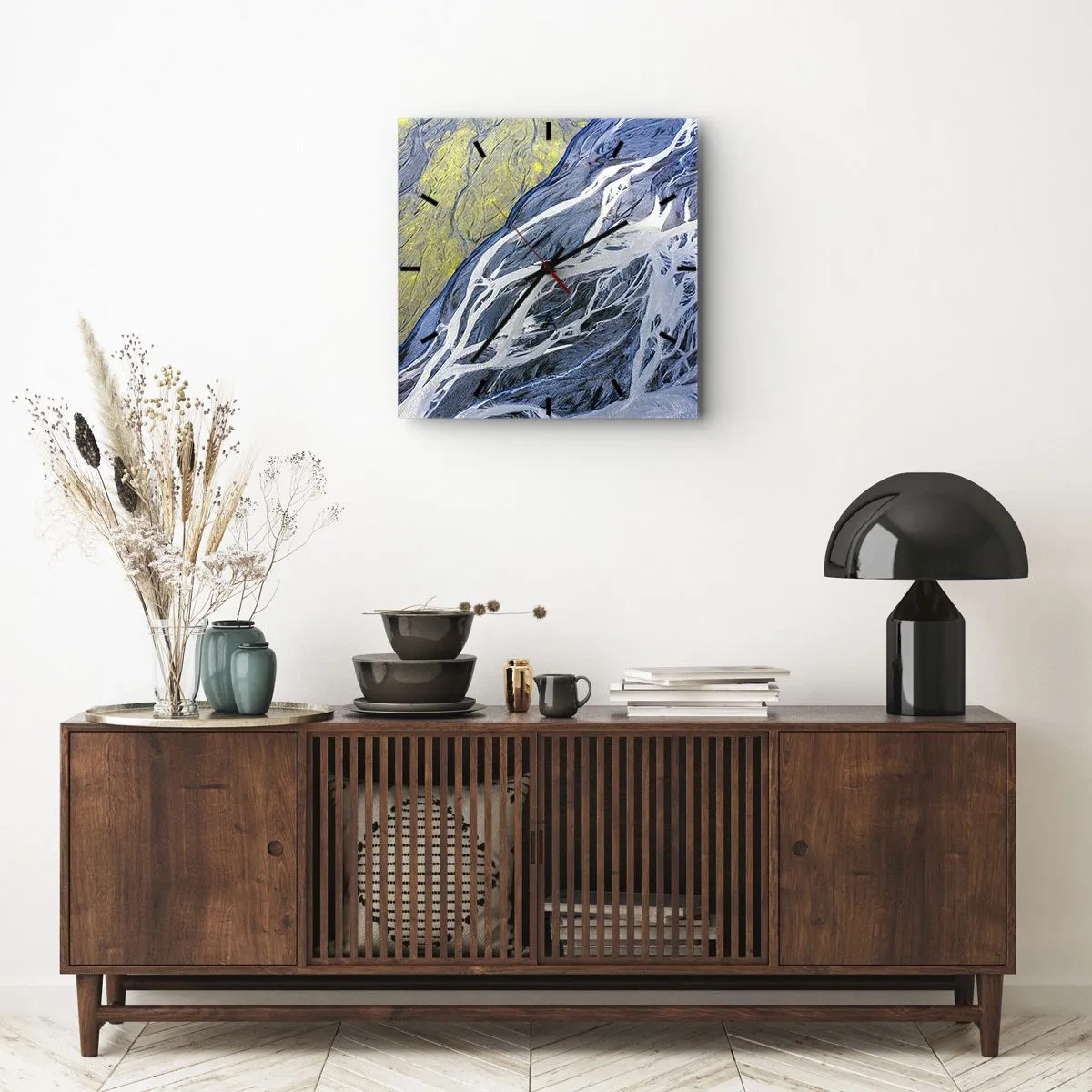 Zegar ścienny - Abstrakcyjny widok na meandrujące koryta rzek z lotu ptaka - 30x30cm - Naskalne malowidła natury - Nowoczesna dekoracja ścienna do salonu i sypialni ARTTOR