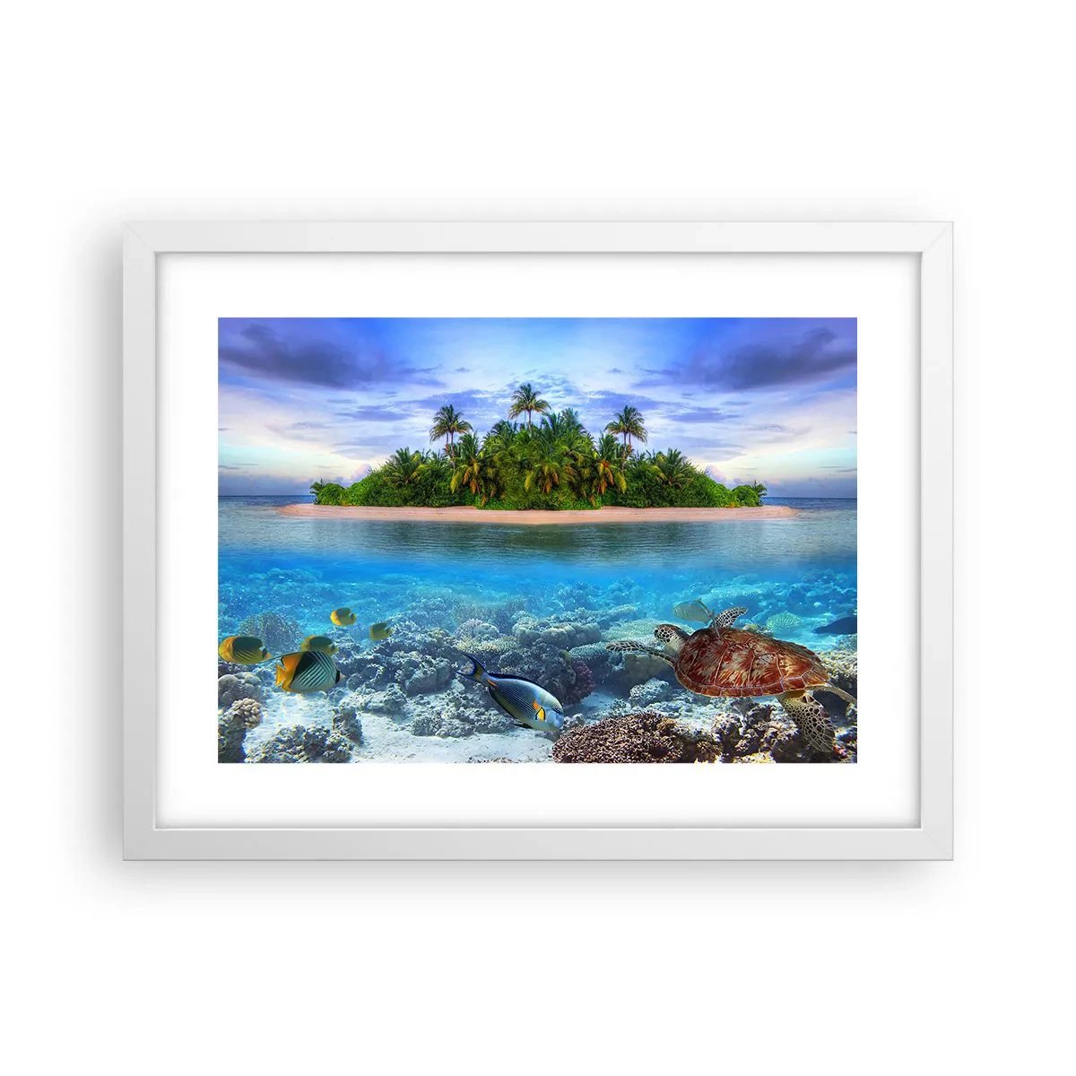 Plakat w białej ramie - Niebiańska wyspa zaprasza - 40x30 cm