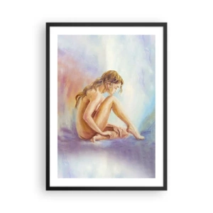 Plakat w czarnej ramie - Kobieta w zamyśleniu na pastelowym tle - 50x70cm - Akt młodości - Nowoczesna dekoracja ścienna do salonu i sypialni ARTTOR