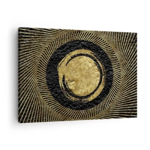 Obraz na płótnie - Geometryczna kompozycja w czerni i złocie z promieniami - 70x50cm - Kompozycja glamour - Nowoczesna dekoracja ścienna do salonu i sypialni ARTTOR