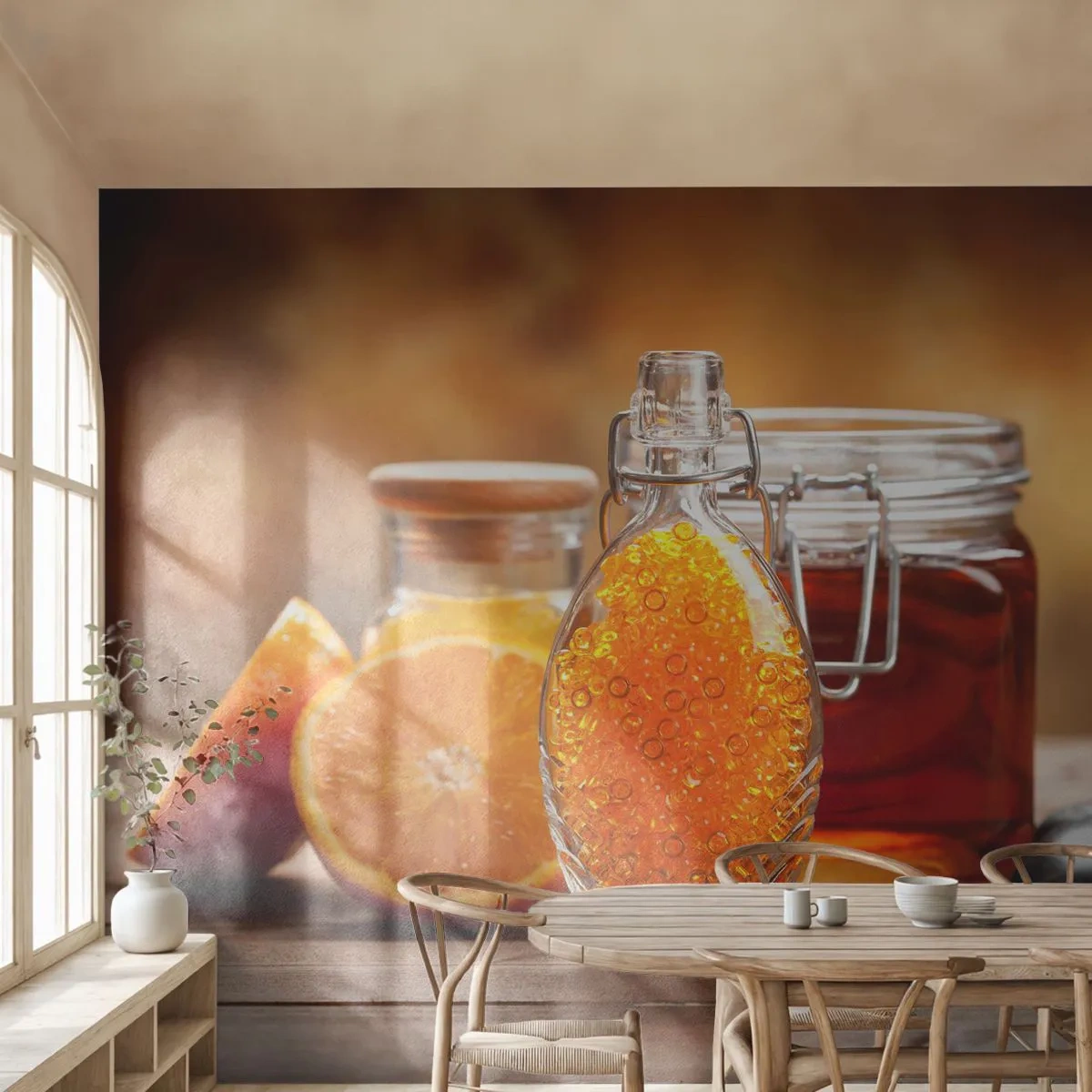 Fototapeta Samoprzylepna Deluxe Sticker - Słoneczne smaki i aromaty - Gastronomia, Pomarańcza, Słoik Z Miodem - 200x140 cm