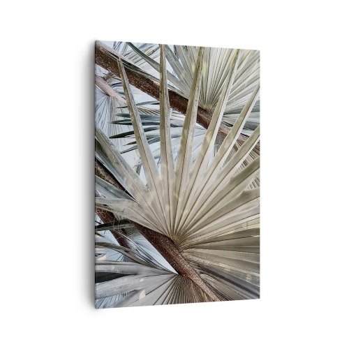 Obraz na płótnie - Liście palmowe w naturalnych odcieniach zieleni na zbliżeniu - 70x100cm - Wachlarze w tropikach - Nowoczesna dekoracja ścienna do salonu i sypialni ARTTOR