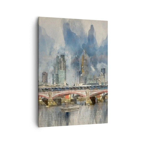 Obraz na płótnie - Panorama miasta z mostem i drapaczami chmur - 50x70cm - Londyn w całej okazałości - Nowoczesna dekoracja ścienna do salonu, kuchni i sypialni ARTTOR