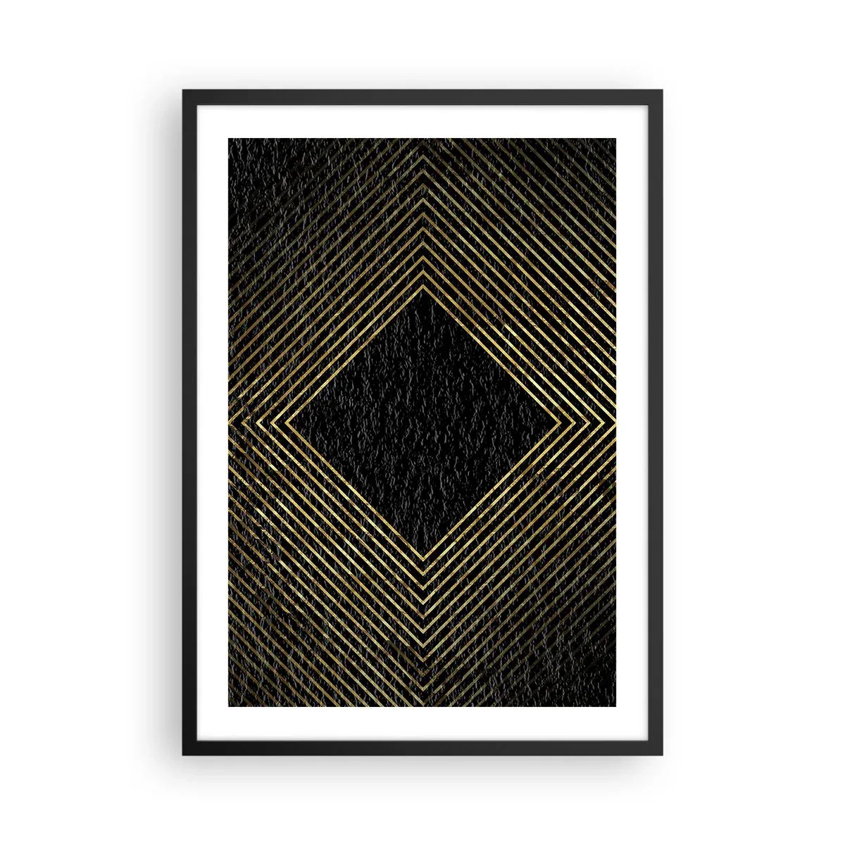 Plakat w czarnej ramie - Złote geometryczne linie na czarnym tle - 50x70cm - Geometria w stylu glamour - Nowoczesna dekoracja ścienna do salonu i sypialni ARTTOR