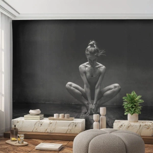 Fototapeta Premium Canvas - Skupienie tanecznej energii - Tancerka, Kobieta, Czarno-Biały - 200x140 cm