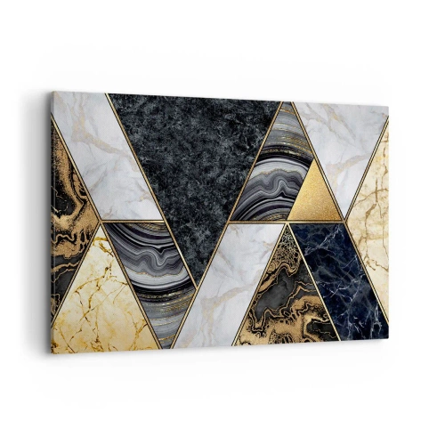 Obraz na płótnie - Geometryczne trójkąty w złocie, marmurze i ciemnych odcieniach - 120x80cm - Kamień przy kamieniu - Nowoczesna dekoracja ścienna do salonu, kuchni i sypialni ARTTOR