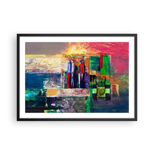 Plakat w czarnej ramie - Abstrakcyjna kompozycja z postaciami i geometrycznymi wzorami - 70x50cm - Relacje i emocje - Nowoczesna dekoracja ścienna do salonu i sypialni ARTTOR