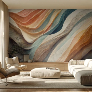 Fototapeta Premium Sand - Wielowarstwowe fale w ciepłej i chłodnej tonacji - 100x70cm - Chwila przed zmianą - Nowoczesna dekoracja ścienna do salonu, kuchni i sypialni ARTTOR