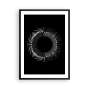 Plakat w czarnej ramie - Hipnotyzująca kompozycja świetlistego okręgu na czarnym tle - 50x70cm - Czarne Słońce - Nowoczesna dekoracja ścienna do salonu i sypialni ARTTOR