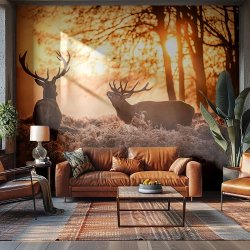 Fototapeta Premium Canvas - Marzenie myśliwego - Krajobraz, Jeleń, Polowanie - 350x256 cm