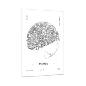 Obraz na szkle - Mapa Toronto w minimalistycznym, czarno-białym stylu - 70x100cm - Anatomia Toronto - Nowoczesna dekoracja ścienna do salonu i sypialni ARTTOR