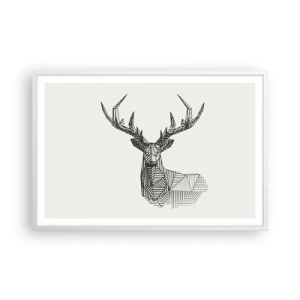 Plakat w białej ramie - Jeleń w kubistycznym stylu - 91x61 cm