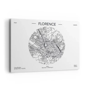 Obraz na płótnie - Mapa Florencji w minimalistycznym, czarno-białym stylu - 100x70cm - Anatomia Florencji - Nowoczesna dekoracja ścienna do salonu, kuchni i sypialni ARTTOR