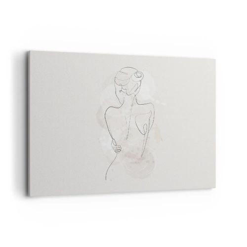 Obraz na płótnie - Minimalistyczny szkic kobiecej sylwetki na jasnym tle - 100x70cm - Jak czuły instrument - Nowoczesna dekoracja ścienna do salonu, kuchni i sypialni ARTTOR