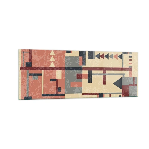 Obraz na szkle - Geometryczny wzór w pastelowych odcieniach beżu, czerwieni i szarości - 140x50cm - Kombinacja pionów i poziomów - Nowoczesna dekoracja ścienna do salonu i sypialni ARTTOR