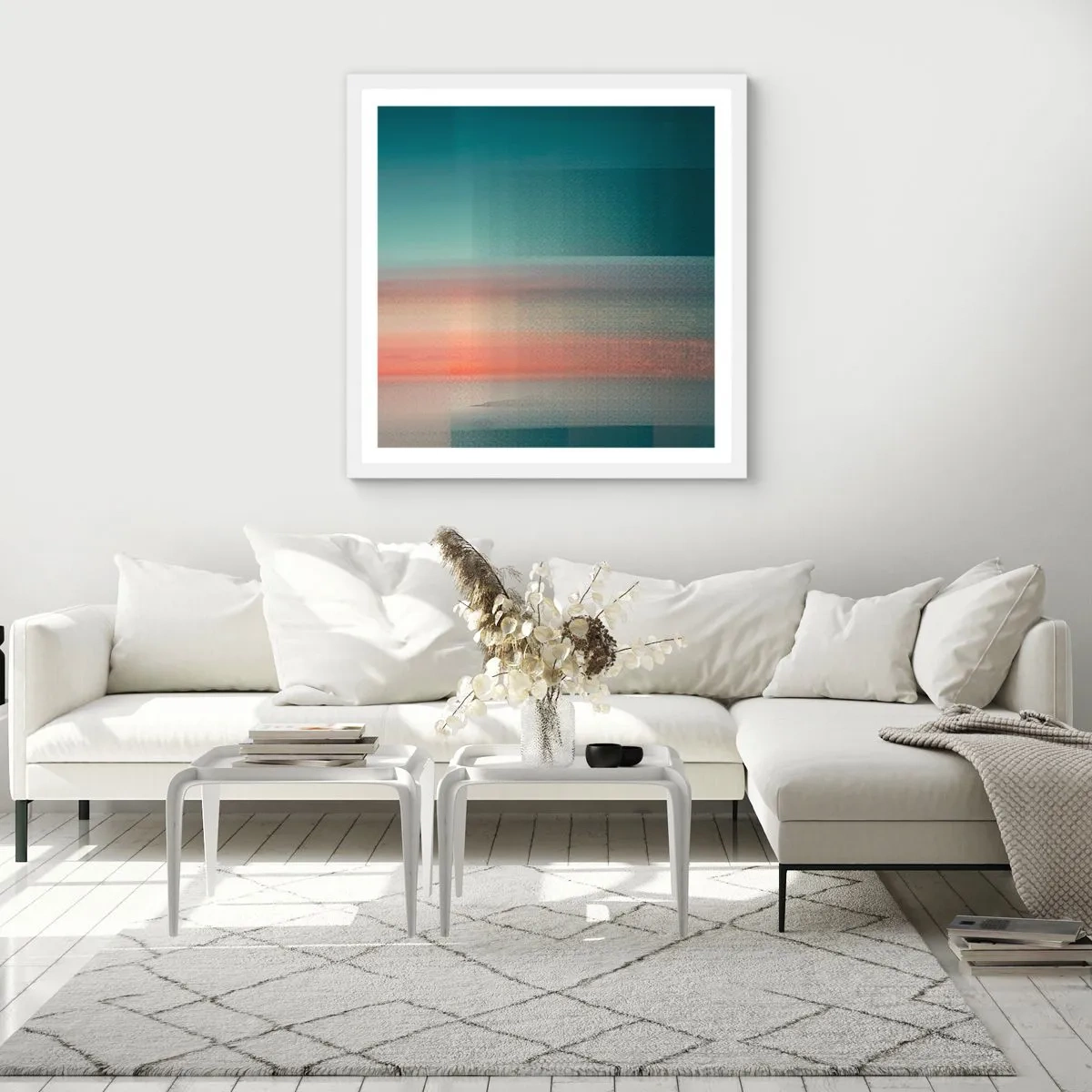 Plakat w białej ramie - Abstrakcja: fale światła - 50x50 cm