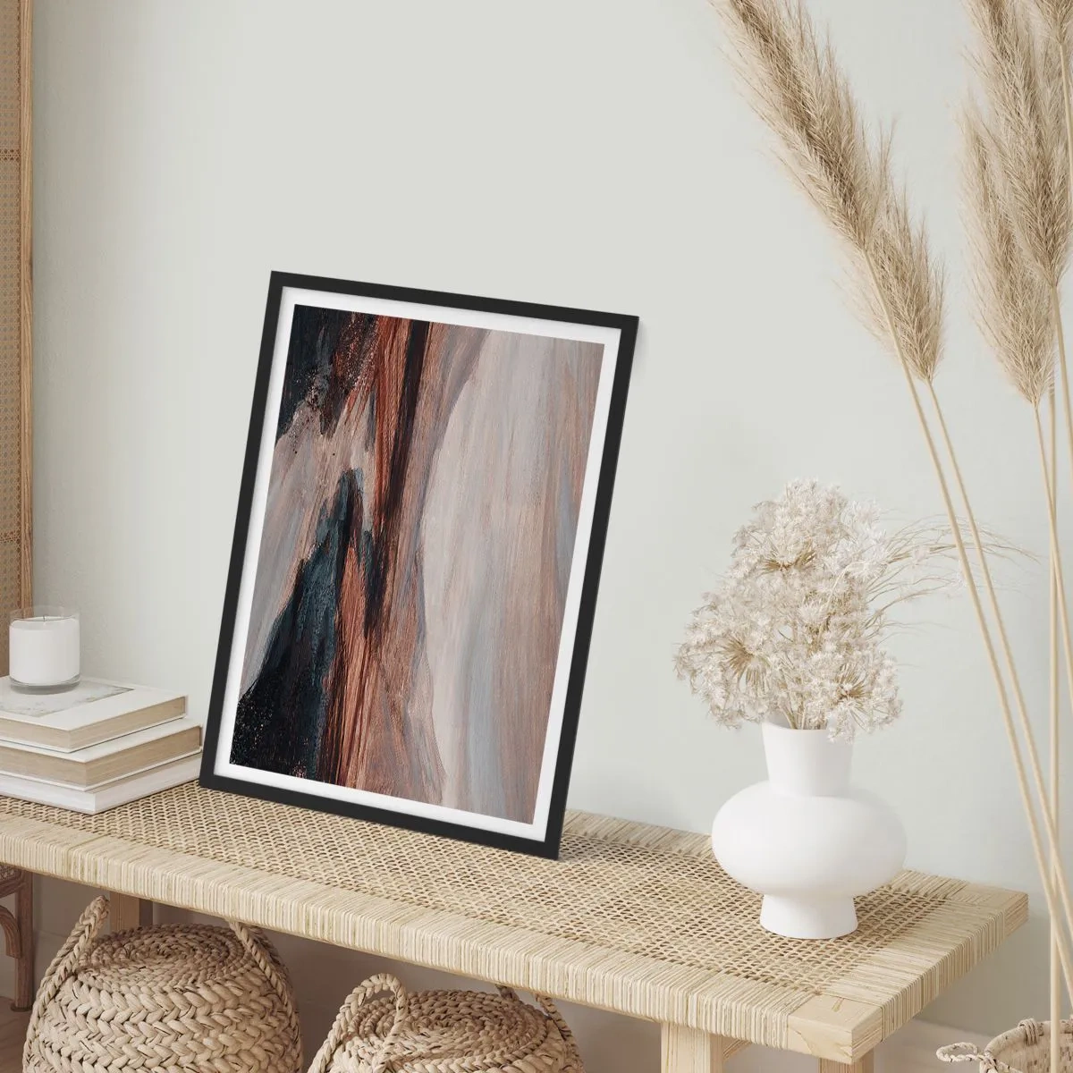 Plakat w czarnej ramie - Abstrakcyjna kompozycja w odcieniach brązu i czerni - 50x70cm - Spokojna dolina - Nowoczesna dekoracja ścienna do salonu i sypialni ARTTOR
