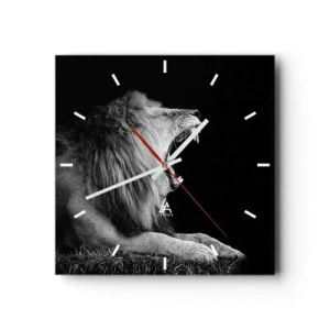 Zegar ścienny - Ryczący lew na czarnym tle w czarno-białej tonacji - 30x30cm - Bez żadnych wątpliwości - Nowoczesna dekoracja ścienna do salonu i sypialni ARTTOR
