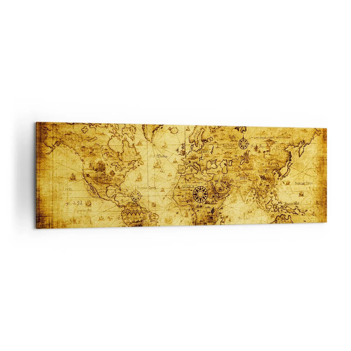 Obraz na płótnie - Starożytna mapa świata w stylu vintage - 160x50cm - Dziwny jest ten świat - Nowoczesna dekoracja ścienna do salonu i sypialni ARTTOR