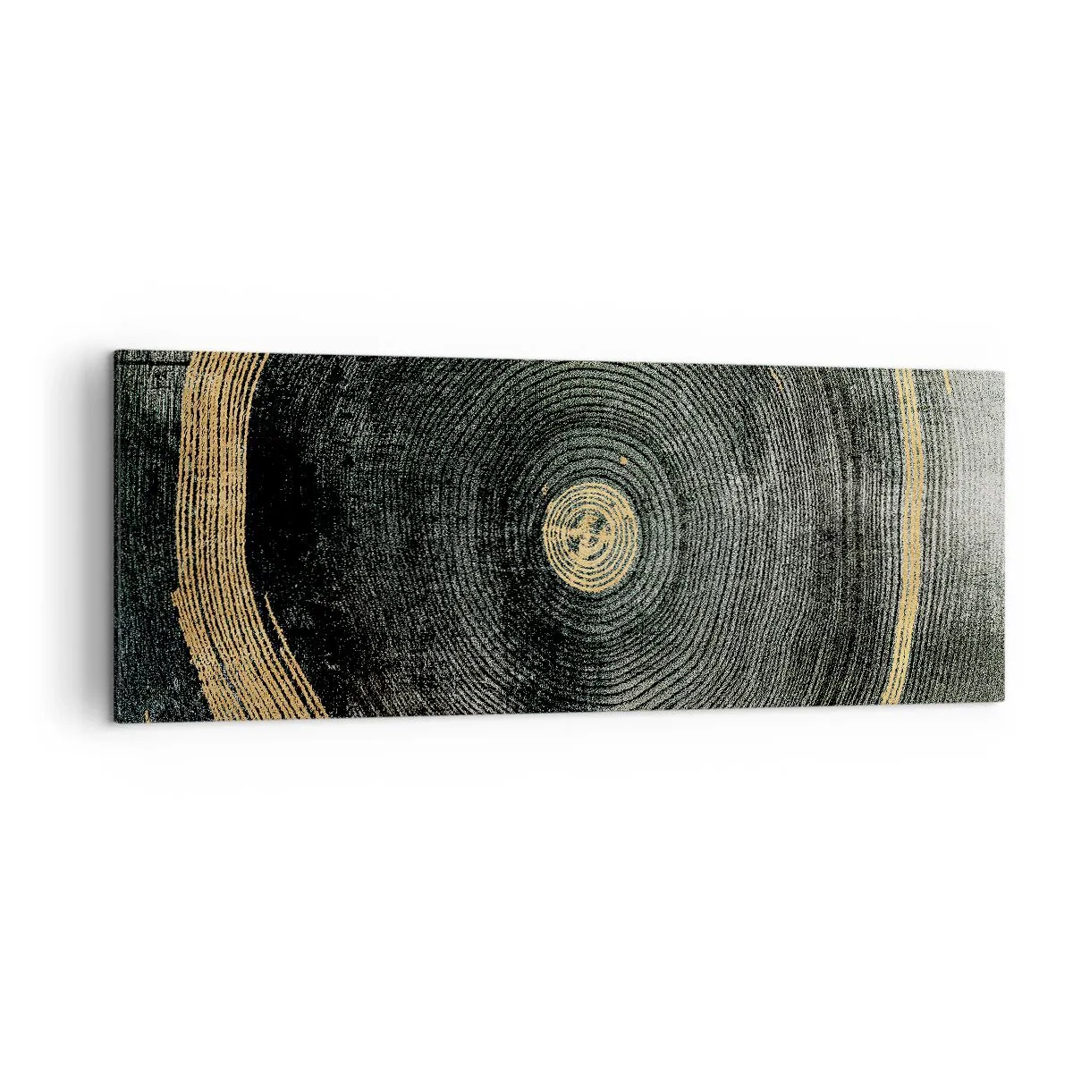 Obraz na płótnie - Koncentryczne kręgi z akcentami złota - 140x50cm - Zmiana i trwanie - Nowoczesna dekoracja ścienna do salonu i sypialni ARTTOR