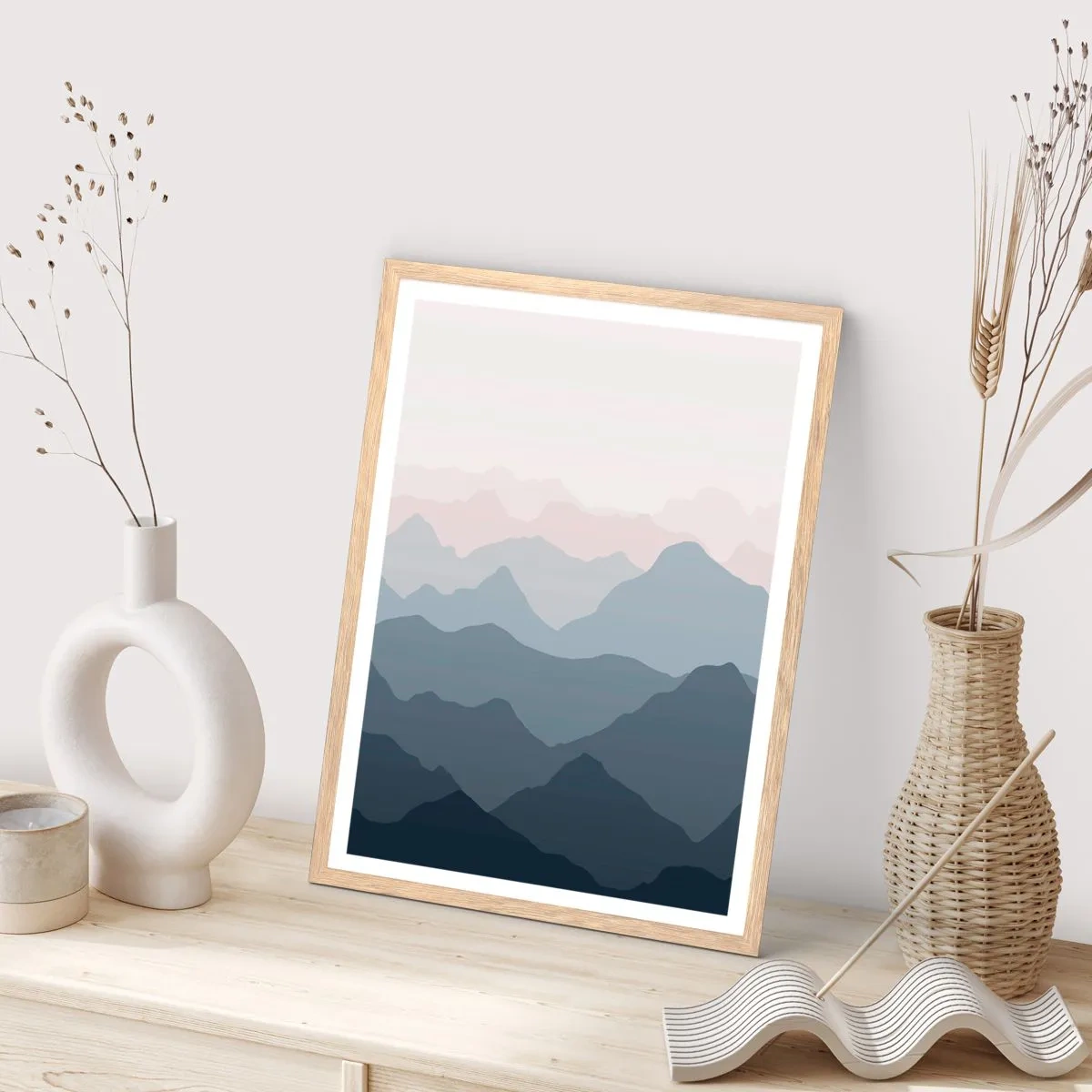 Plakat w ramie jasny dąb - Fale gór - 70x100 cm
