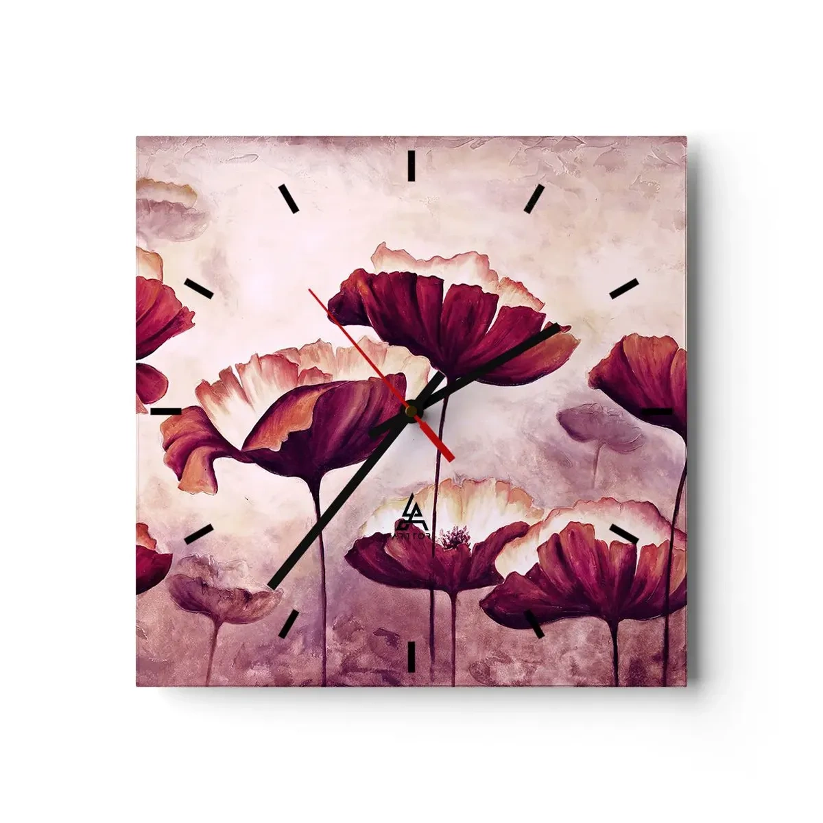 Zegar ścienny - Kwiaty w odcieniach czerwieni i bieli na subtelnym tle - 30x30cm - Płatek czerwony i biały - Nowoczesna dekoracja ścienna do salonu i sypialni ARTTOR
