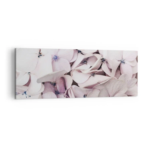 Obraz na płótnie - Delikatne białe hortensje w pastelowej tonacji - 140x50cm - W powodzi kwiatów - Nowoczesna dekoracja ścienna do salonu i sypialni ARTTOR