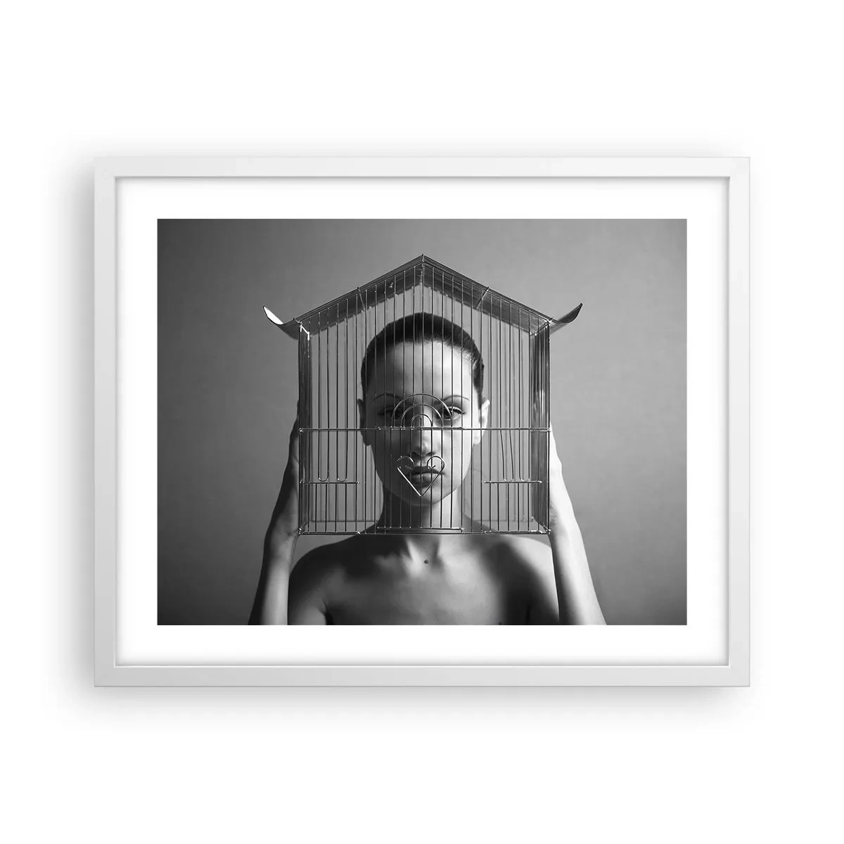 Plakat w białej ramie - Portret nieco surrealistyczny - 50x40 cm