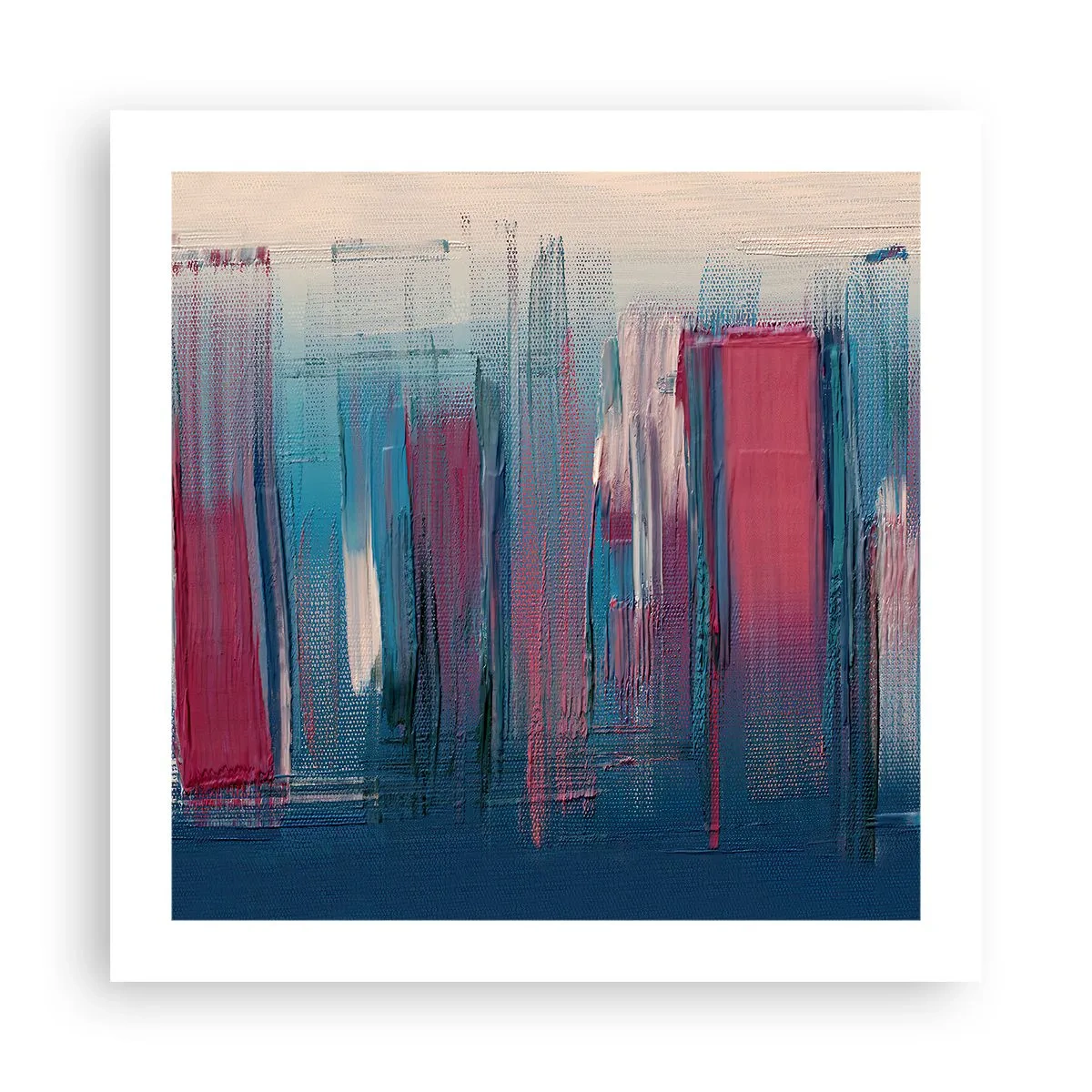 Plakat - Kompozycja wertykalna w błękicie i czerwieni - 50x50 cm