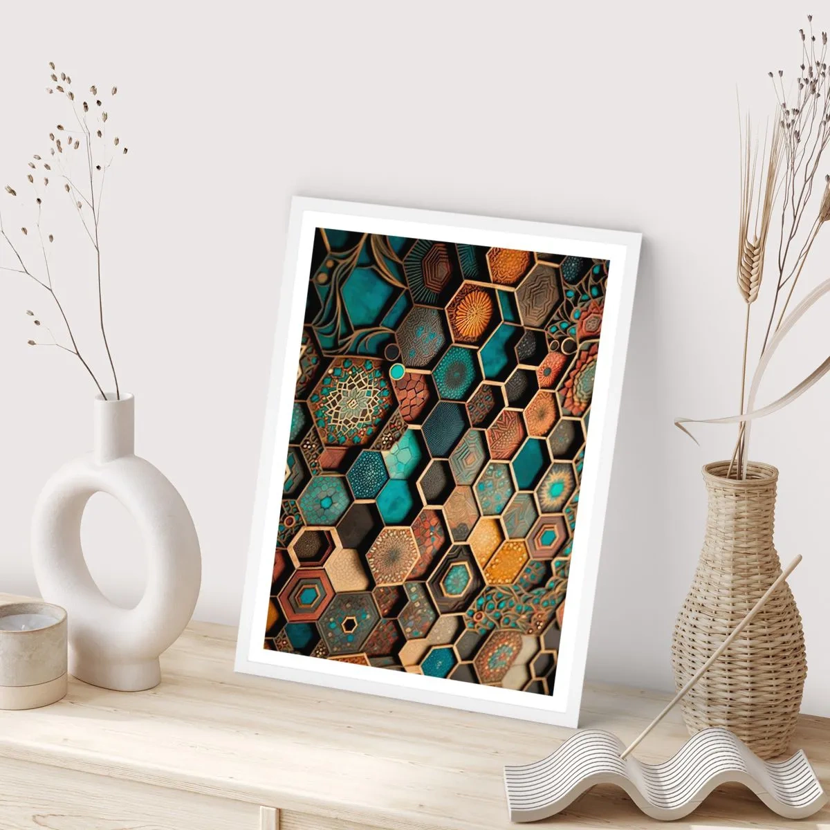 Plakat w białej ramie - Arabskie ornamenty – wariacja - 30x40 cm