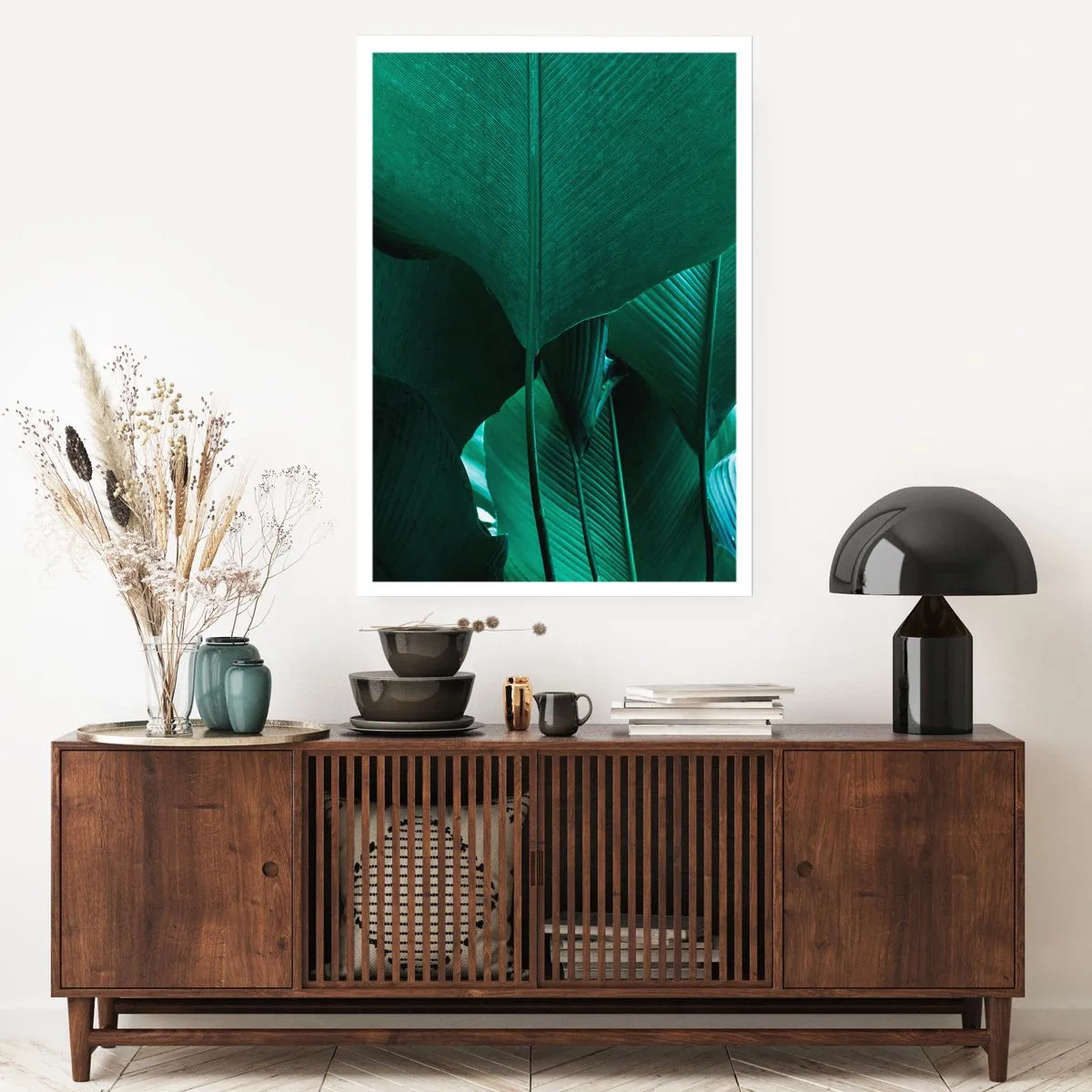 Plakat - Zbliżenie na duże zielone liście z widoczną strukturą i teksturą - 50x70cm - Zwrócone do światła - Nowoczesna dekoracja ścienna do salonu, kuchni i sypialni ARTTOR