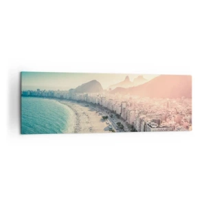 Obraz na płótnie - Panorama plaży Copacabana z górami w tle w Rio de Janeiro - 160x50cm - Wieczne wakacje w Rio - Nowoczesna dekoracja ścienna do salonu i sypialni ARTTOR