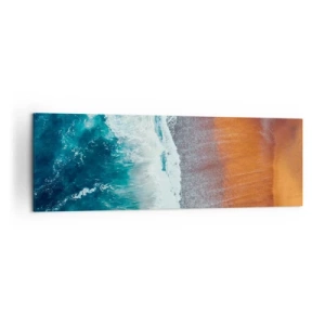 Obraz na płótnie - Widok na oceaniczne fale rozbijające się o złocistą plażę - 160x50cm - Dotyk oceanu - Nowoczesna dekoracja ścienna do salonu i sypialni ARTTOR
