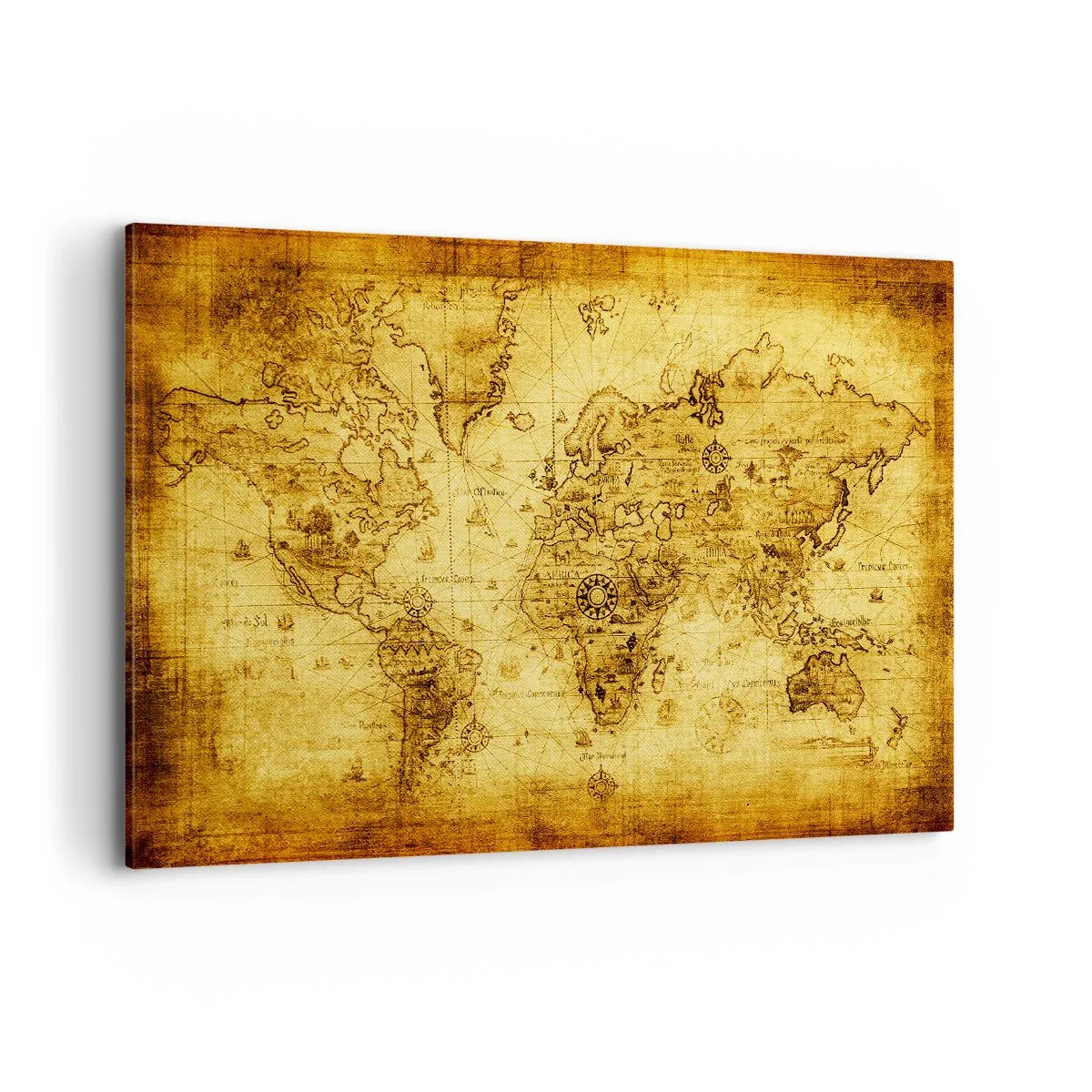 Obraz na płótnie - Starożytna mapa świata w stylu vintage - 120x80cm - Dziwny jest ten świat - Nowoczesna dekoracja ścienna do salonu, kuchni i sypialni ARTTOR
