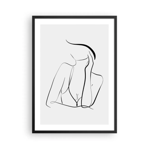 Plakat w czarnej ramie - Minimalistyczna linia przedstawiająca sylwetkę kobiety - 50x70cm - Na fali marzeń - Nowoczesna dekoracja ścienna do salonu i sypialni ARTTOR