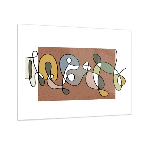 Obraz na szkle - Kolorowa abstrakcja z czarną linią na brązowym tle - 70x50cm - Abstrakcja warta uśmiechu - Nowoczesna dekoracja ścienna do salonu i sypialni ARTTOR