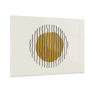 Obraz na szkle - Minimalistyczna kompozycja z żółtym kołem i czarnymi liniami - 100x70cm - Abstrakcja drżąca od żaru - Nowoczesna dekoracja ścienna do salonu, kuchni i sypialni ARTTOR