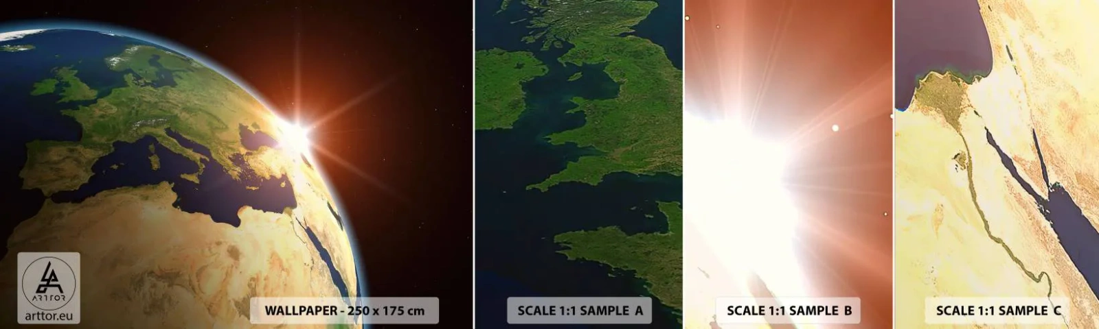 Fototapeta Próbka Standard Eco - Wschód słońca - Kosmos, Kula Ziemska, Kontynenty - 100x30 cm