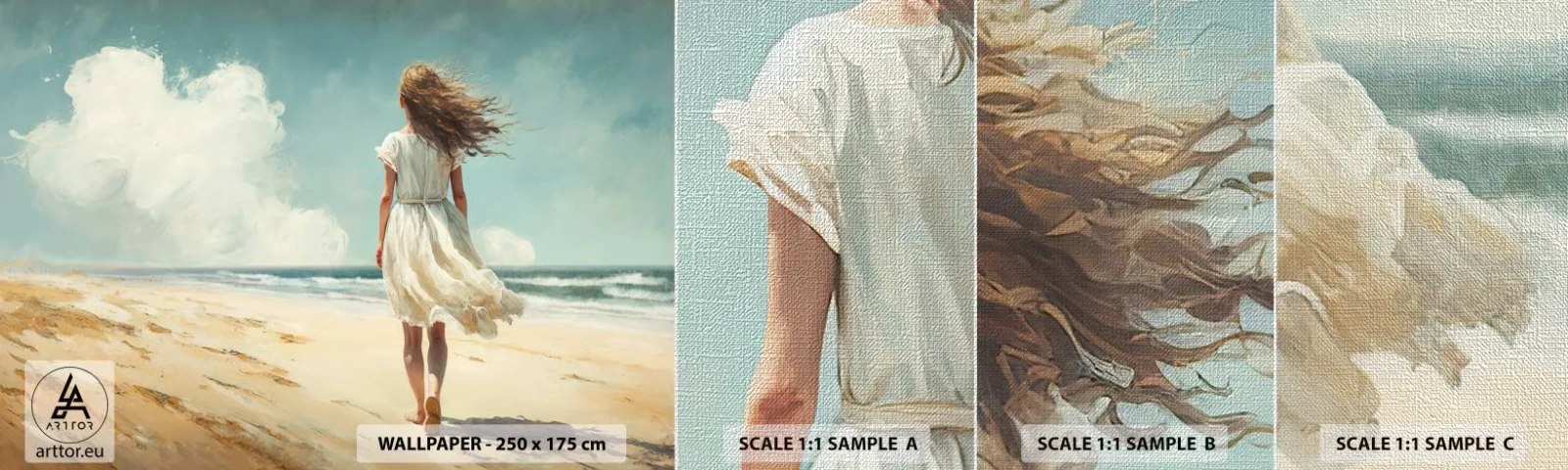 Fototapeta Próbka Premium Canvas - Na spotkanie słońca i wiatru - Dziewczyna, Plaża, Spacerować - 100x30 cm