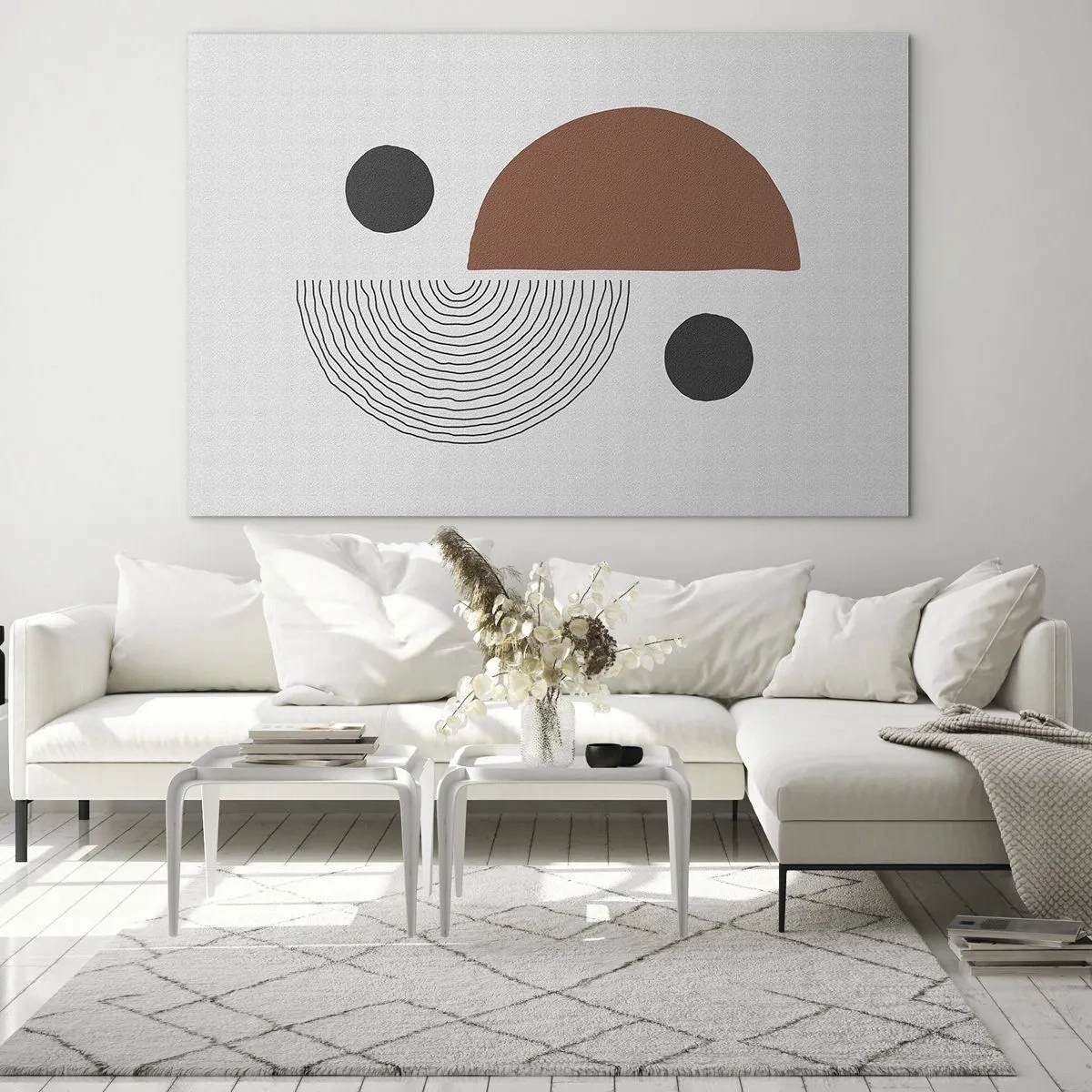 Obraz na szkle - Geometryczne figury na jasnym tle w stylu abstrakcji - 100x70cm - Doskonałość koła - Nowoczesna dekoracja ścienna do salonu, kuchni i sypialni ARTTOR